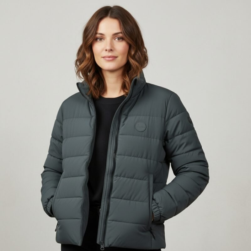 Dunkelgraugrune Steppjacke Herren – Stilvolle Leichte Ubergangsjacke mit Stehkragen fur HerbstWinter Komfort 2