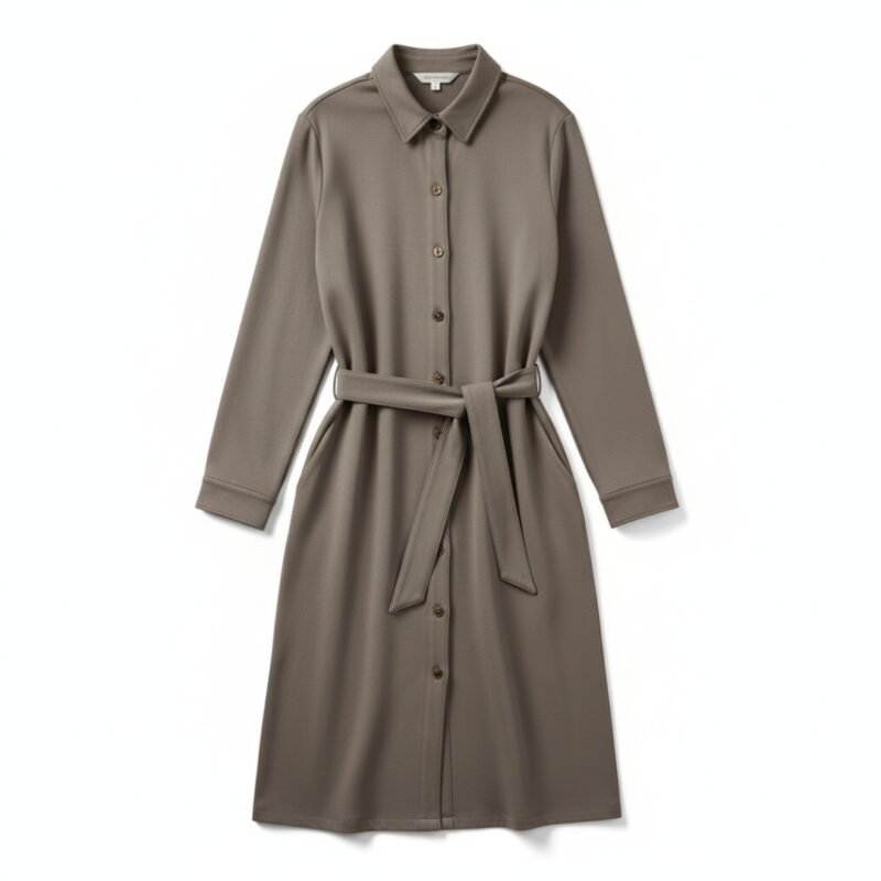 Hemdblusenkleid Midi Damen Khaki Jersey